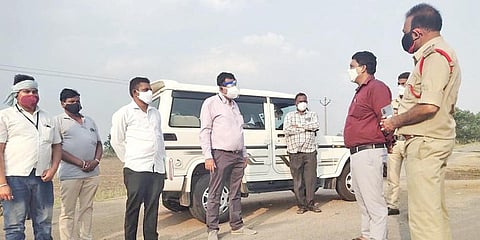 Bodhan Revenue Divisional Officer S Rajeshwar inspecting a checking point at Salura village near Bodhan town. (Photo| EPS)