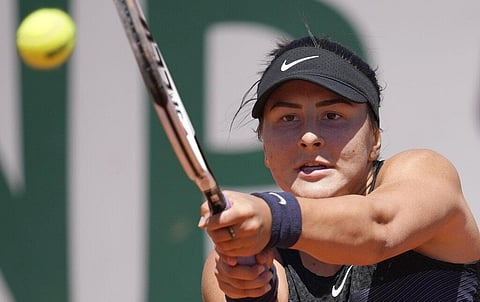 Canada's Bianca Andreescu plays a return to Slovenia's Tamara Zidansek during their first round match on day two of the French Open. (Photo | AP)