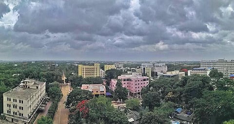 Thick clouds hovered over the Bhubaneswar sky under the impact of cyclone Yaas. (Photo | Express)