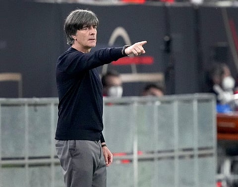 Germany's head coach Joachim Loew points during the international friendly soccer match between Germany and Latvia in Duesseldorf. (Photo | AP)