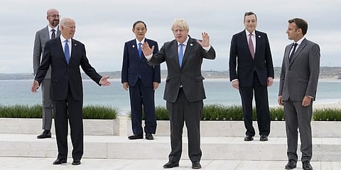 Various world leaders pose for the family photo at the start of the G7 summit in Carbis Bay, Cornwall. (Photo| AFP)