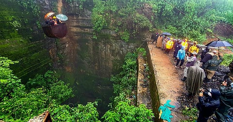Rescue operations underway at Meghalaya coal mine where five persons are trapped. (Photo | Express)