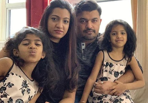 Sherin with husband Muhammed Shibin, daughters Alayna & Suhaana | Express