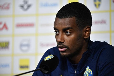 Sweden's Alexander Isak attends a press conference after a training session with the Swedish national soccer team in Gothenburg, Sweden. (Photo | AP)
