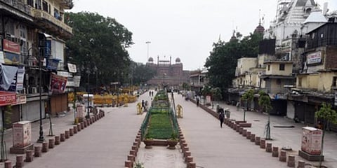 Chandni Chowk wears a deserted look during week-long lockdown in New Delhi. (Photo | Parveen Negi, EPS)