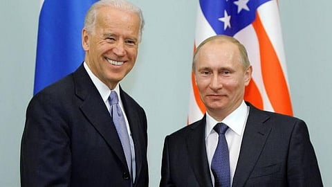 US President Joe Biden (L) with Russian Prime Minister Vladimir Putin in Moscow (R) (File Photo | AP)