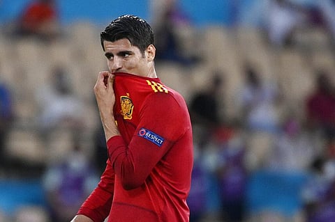 Spain's Alvaro Morata gestures during the Euro 2020 soccer championship group E match between Spain and Sweden at La Cartuja stadium in Seville. (Photo | AP)