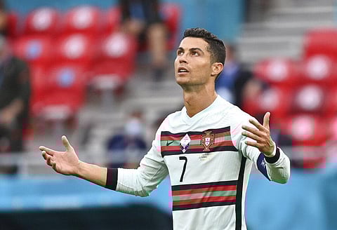 Portugal's Cristiano Ronaldo reacts during the Euro 2020 soccer championship group F match between Hungary and Portugal. (Photo | AP)
