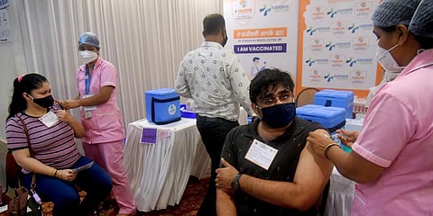 Beneficiaries receive a dose of COVID-19 vaccine during a special 3 days vaccination camp. (Photo | ANI)