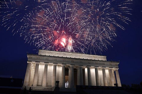 Ffireworks go off over the Lincoln Memorial in Washington, Thursday, July 4, 2019. (File Photo | AP)