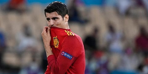 Alvaro Morata gestures during the Euro 2020 soccer championship group E match between Spain and Sweden at La Cartuja stadium in Seville. (Photo | AP)