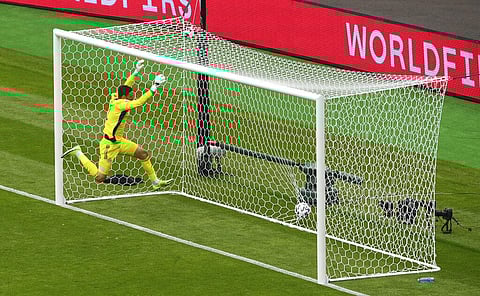 Scotland's goalkeeper David Marshall fails to save a long range shot by Czech Republic's Patrik Schick. (Photo | AP)