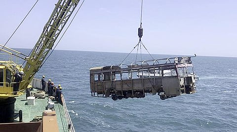 The old discarded buses from Sri Lanka being submerged in sea near Delft Island (Photo | Special arrangement)