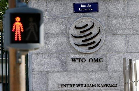 The headquarters of the World Trade Organization (WTO) are pictured in Geneva, Switzerland, April 12. (File Photo | Reuters)