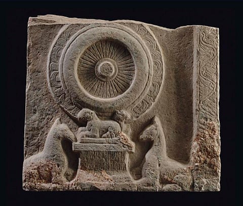 A limestone relief with the Dharmachakra stolen from Chandavaram in Andhra Pradesh. The sculpture was sold by Wiener Galleries via a Christie’s auction in 2012 and remains untraced after that.