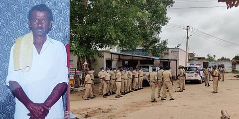 70-year-old ousted farmer Malliah (L); police deployed in the area (Photos | Express)