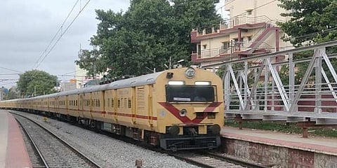 Chamundi Express with new MEMU coaches captured at Krishnadevaraya Halt stn (004).