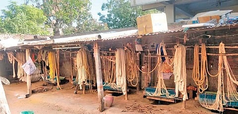 A handloom unit that was shut down due to lack of business, at Kothawada