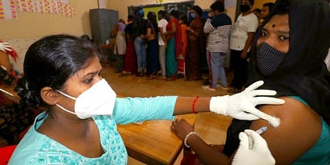 A transgender receiving Covid vaccine in Bhubaneswar. (Photo | EPS)