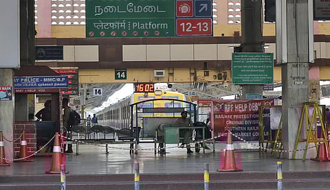 Entrance of Chennai Central suburban station during the lockdown in Chennai. (Photo | Sunish P Surendran)