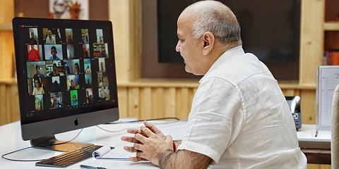 Delhi deputy CM Manish Sisodia interacting with parents during the webinar. (Photo| EPS)