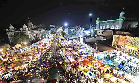 The night bazaar at Charminar in the Old City of Hyderabad. (File Photo | EPS)