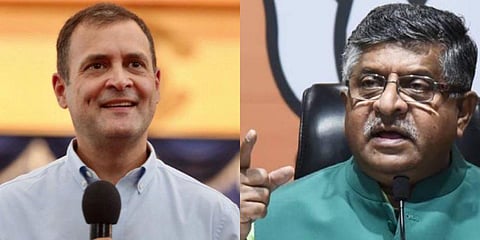 Congress leader Rahul Gandhi (L) and Union Minister Ravi Shankar Prasad (R)