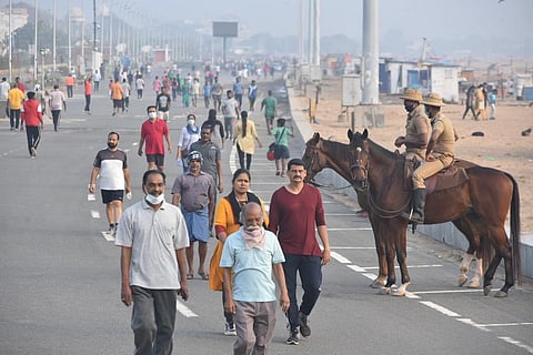 Joy is a walk along a Chennai beach road! (Photo | R Sathish Babu, EPS)