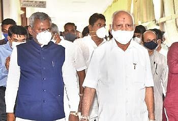 Chief Minister BS Yediyurappa arrives at Vidhana Soudha for the cabinet meeting, in Bengaluru on Monday