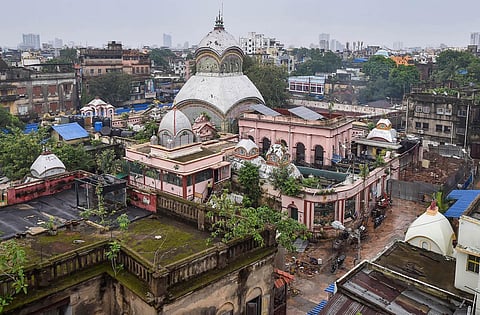 A view of Kalighat Kali temple that reopened after authorities eased some Covid lockdown restrictions in Kolkata. (Photo |PTI)