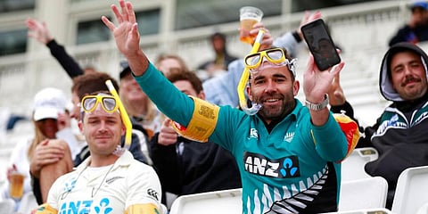 Kiwis fans wait for the play to start on the fifth day of the World Test Championship final cricket match between New Zealand and India, at the Rose Bowl. (Photo | AP)