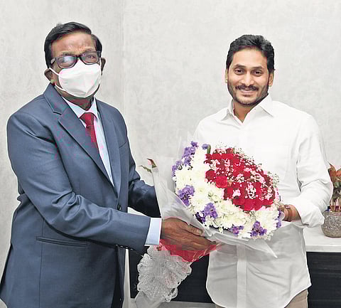 AP state Police Complaints Authority chairman Justice V Kanakaraj meets  Chief Minister YS Jagan Mohan Reddy in Tadepalli on Wednesday I Express