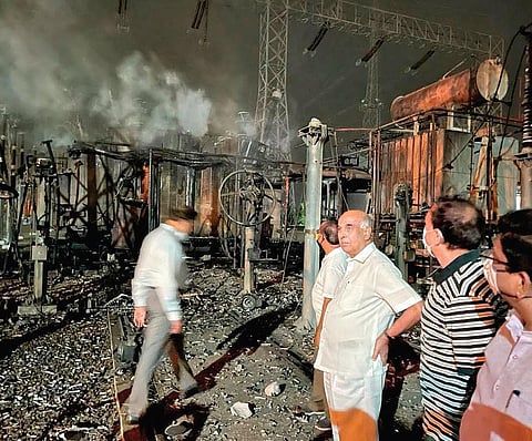 TS Transco and Genco Chairman and Managing Director D Prabhakar Rao near the electrical substation at Mamidipally village, on Thursday. (Photo | Express)