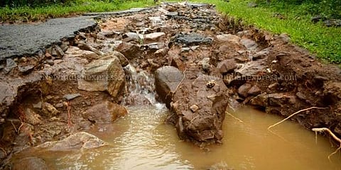 Image of road damaged by landslide used for representational purpose only. (File Photo | EPS)