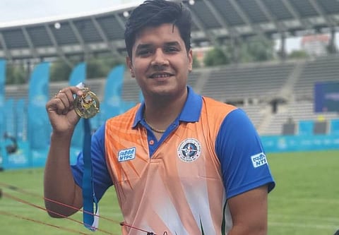 Archer Abhishek Verma bagged gold medal at the Archery World Cup Stage 3.  (Photo | Twitter/@India_archery)