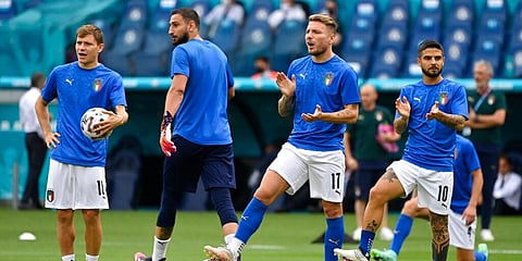 From left: Italy's Nicolo Barella, Gianluigi Donnarumma, Ciro Immobile and Lorenzo Insigne. (Photo | AP)