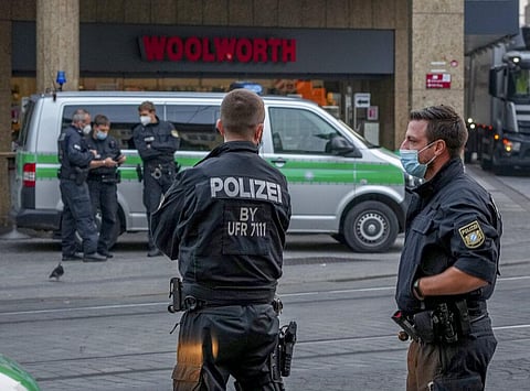 Police officers secure the crime scene in central Wuerzburg, Germany, Saturday, June 26, 2021. (Photo | AP)