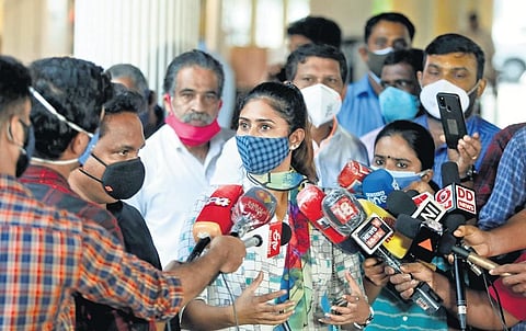 Aisha Sultana addressing media at Kochi airport on Saturday | Arun Angela