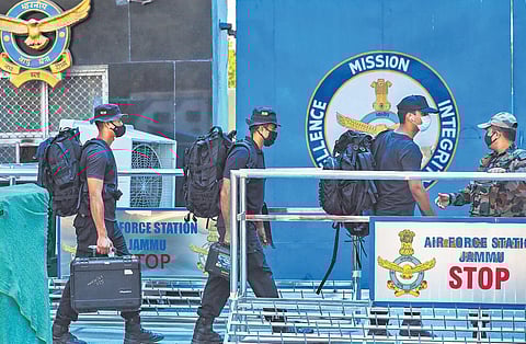 Special forces arrive at Jammu Air Force Station on Sunday after the twin blasts | PTI