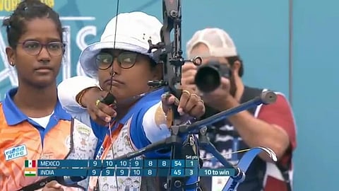 Deepika Kumari shooting for women's recurve team gold at the Archery World Cup Stage 3 in Paris (Photo | Screengrab)
