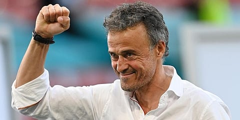 Spain manager Luis Enrique celebrates at the end of the Euro 2020 round of 16 match between Croatia and Spain at the Parken Stadium in Copenhagen. (Photo | AP)
