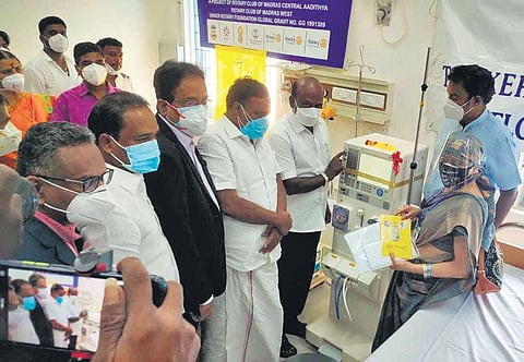 Health Minister Ma Subramanian inaugurating a new dialysis unit at the Urban Community Health Center at Tiruvottiyur in Chennai on Tuesday | express