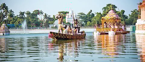 Priests performing rituals on the concluding day of Chandan Yatra on Thursday | Express