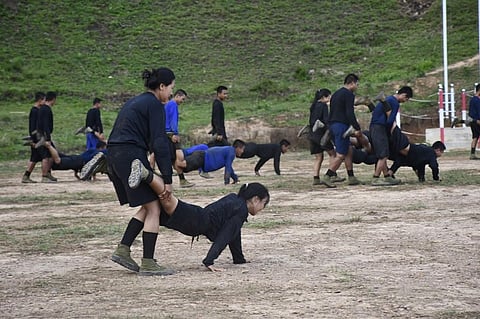This handout photo from local media group Kantarawaddy Times taken on May 10, 2021 and released on June 4 shows military training conducted by KNPP in Kayah State. (Photo | AFP)