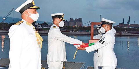 The ship was decommissioned in a solemn and low-key event due to the ongoing pandemic. 