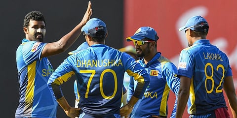 Sri Lankan cricket team  (Photo| Twitter/ @OfficialSLC)