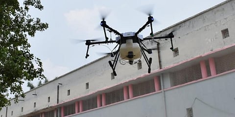 In a first, drones are being used for the sanitization of hospitals and residential colonies in Dhanbad. (Photo by special arrangement)