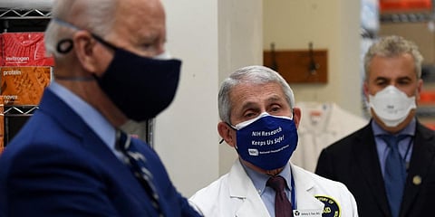 US President Joe Biden (L) and White House's Chief Advisor on COVID-19 Dr Anthony Fauci (File photo| AFP)