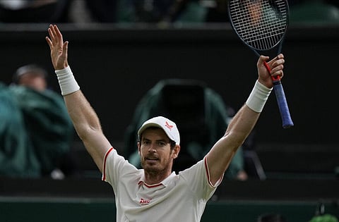 Britain's Andy Murray celebrates winning the men's singles second round match against Germany's Oscar Otteon day three of the Wimbledon Tennis Championships. (Photo | AP)