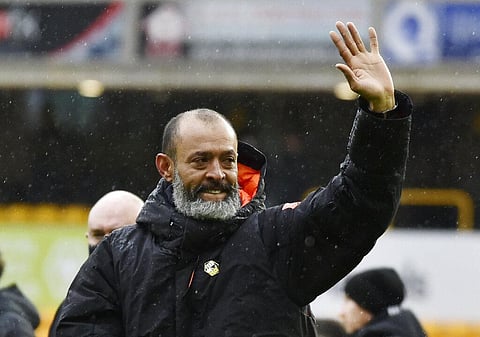In this Sunday, May 23, 2021 file photo, Wolverhampton Wanderers' head coach Nuno Espirito Santo waves goodbye. (Photo | AP)